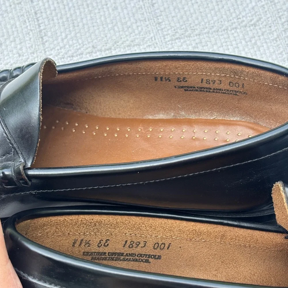 Men's 11.5 EE BASS Weejuns Black Polished Leather Casual Loafers Shoes